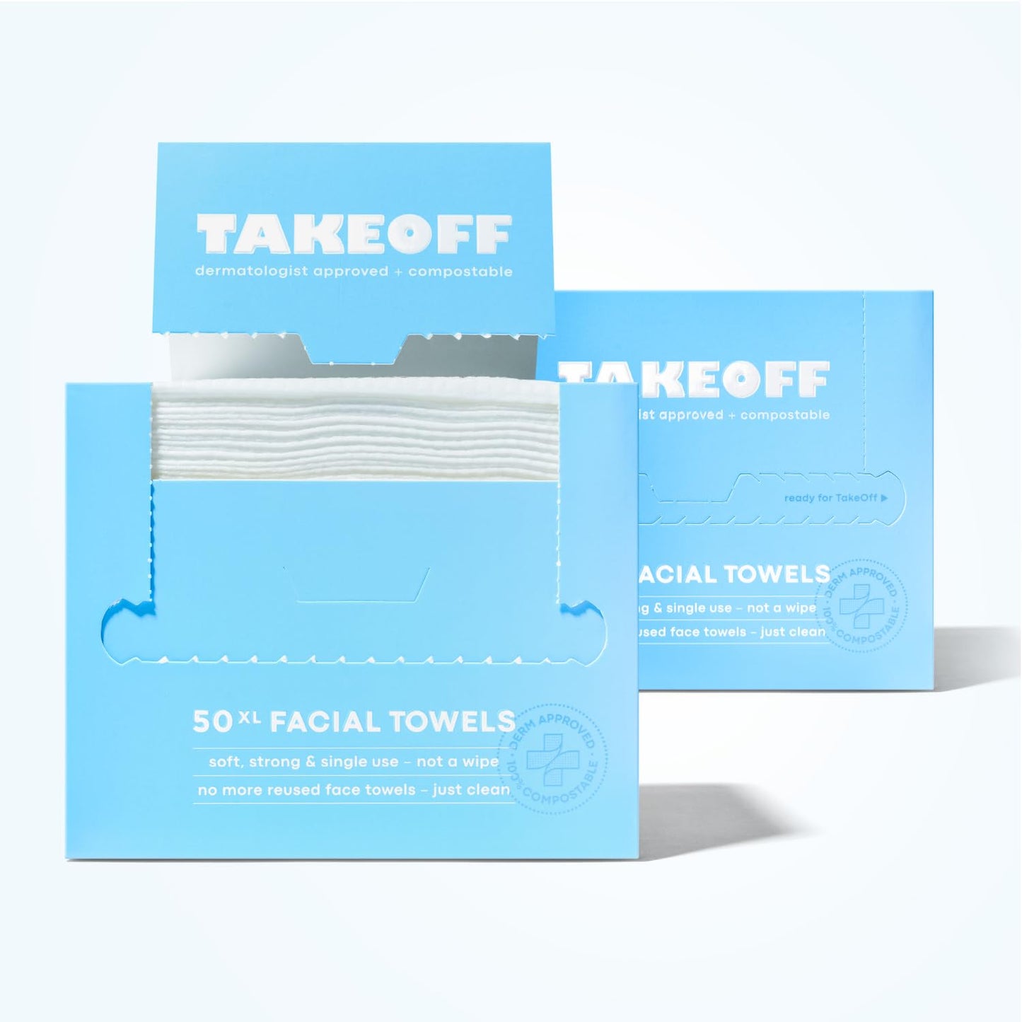 Takeoff Face Towels - XL Disposable Makeup Remover Wipes | Ultra Soft & Compostable, 100 Count