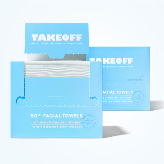 Takeoff Face Towels - XL Disposable Makeup Remover Wipes | Ultra Soft & Compostable, 100 Count