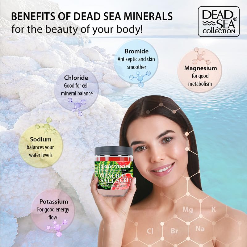 Dead Sea Collection Watermelon Salt Scrub – Exfoliating Body Scrub for Women – Moisturizing and Nourishing Skin – with Pure Oils and Dead Sea Minerals (23.28 Oz)