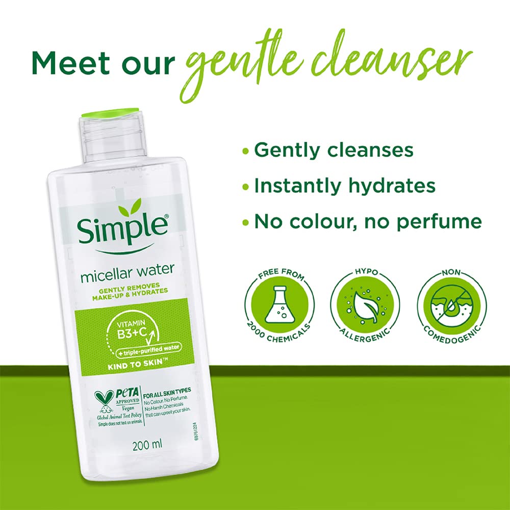 Simple Kind To Skin Micellar Cleansing Water - Gentle Makeup Remover | 200ml