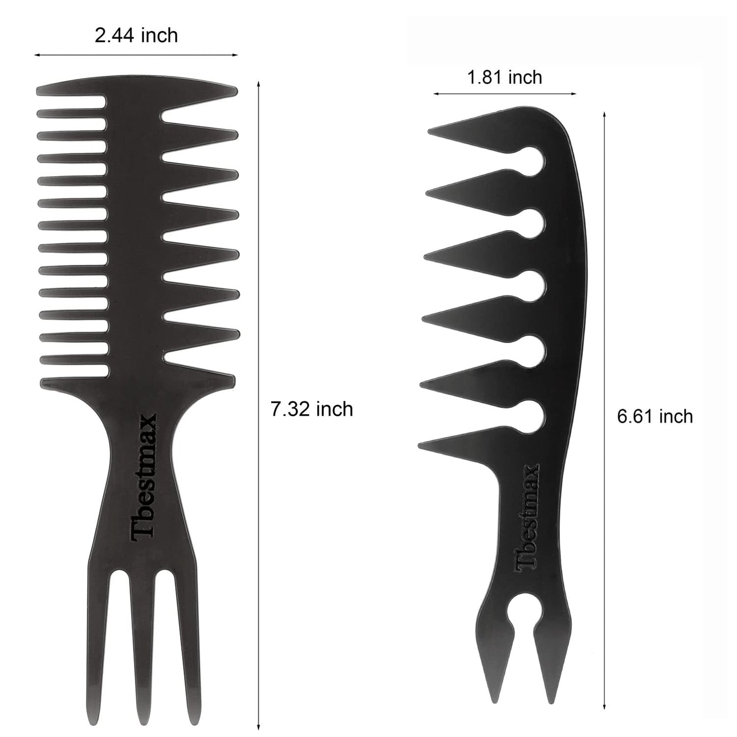 Skiennix Hair Comb Styling Set - Double-Sided Brushes & Afro Pick for African American Hair | 2-Piece Black Set