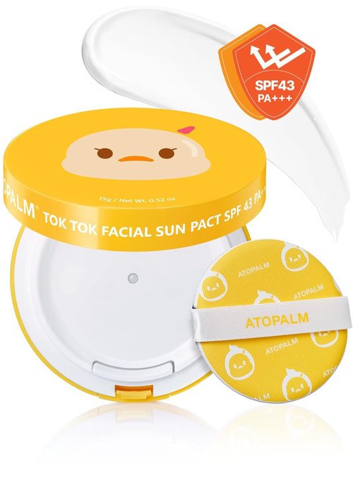 ATOPALM | Tok Tok Facial Sun Pact | Moisturizing SPF43 PA+++ Sunscreen | Ideal for Dry, Sensitive Skin | 15g Compact