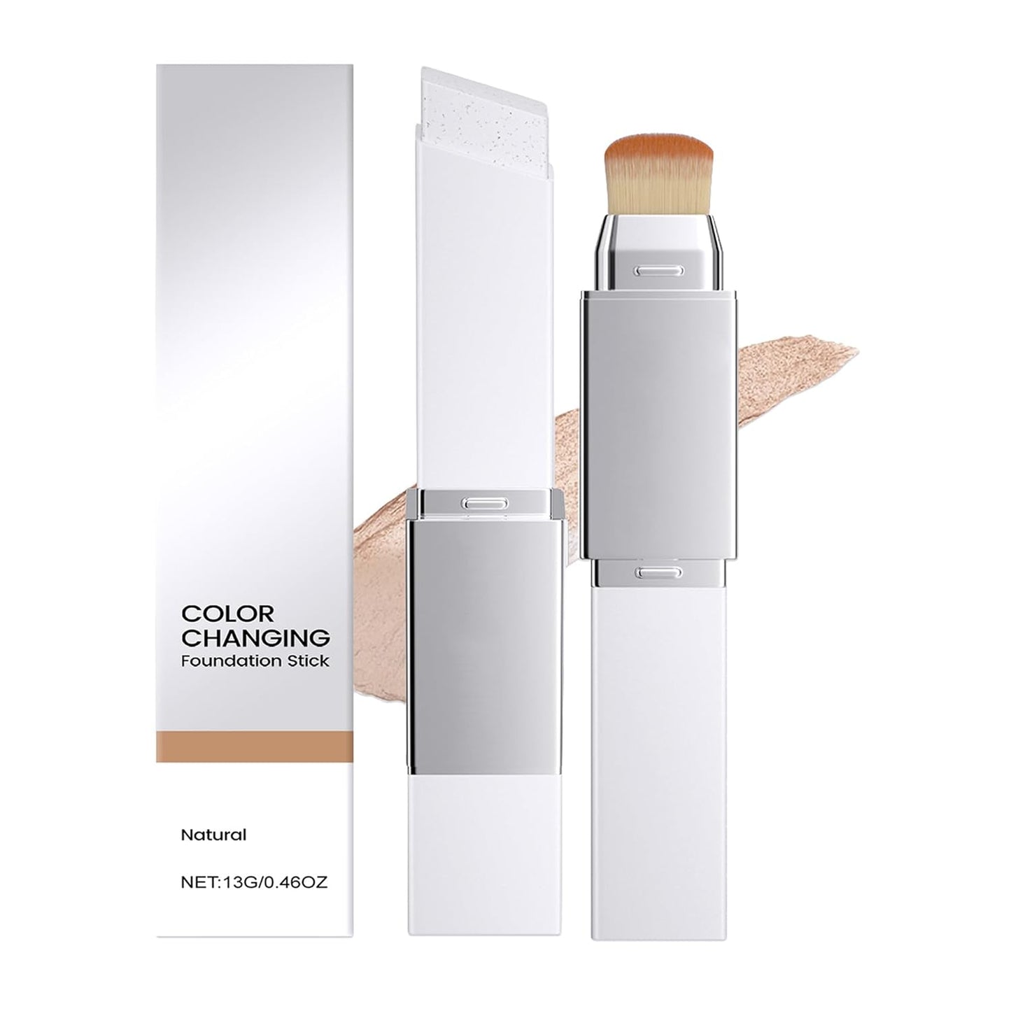 Skiennix Color Changing Foundation Stick - 2-in-1 Hydrating Concealer with Detachable Brush | Portable Daily Makeup (Natural, 13g)