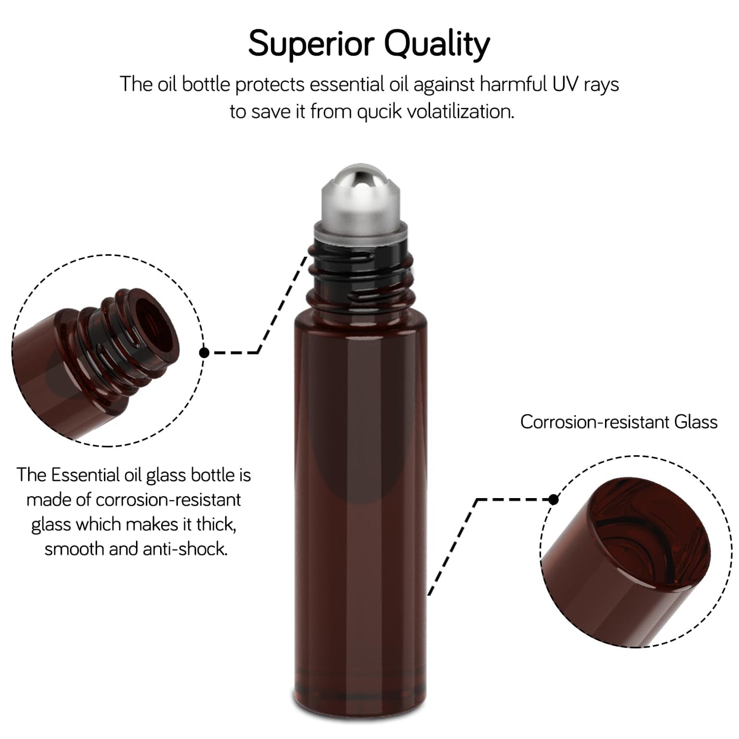 PrettyCare Roller Bottles For Oils 10 ml (Amber Glass, 12 Pack, 1 Extra Stainless Steel Balls, 12 Labels, 1 Opener, 1 Funnels Essential Oil Roller Bottles