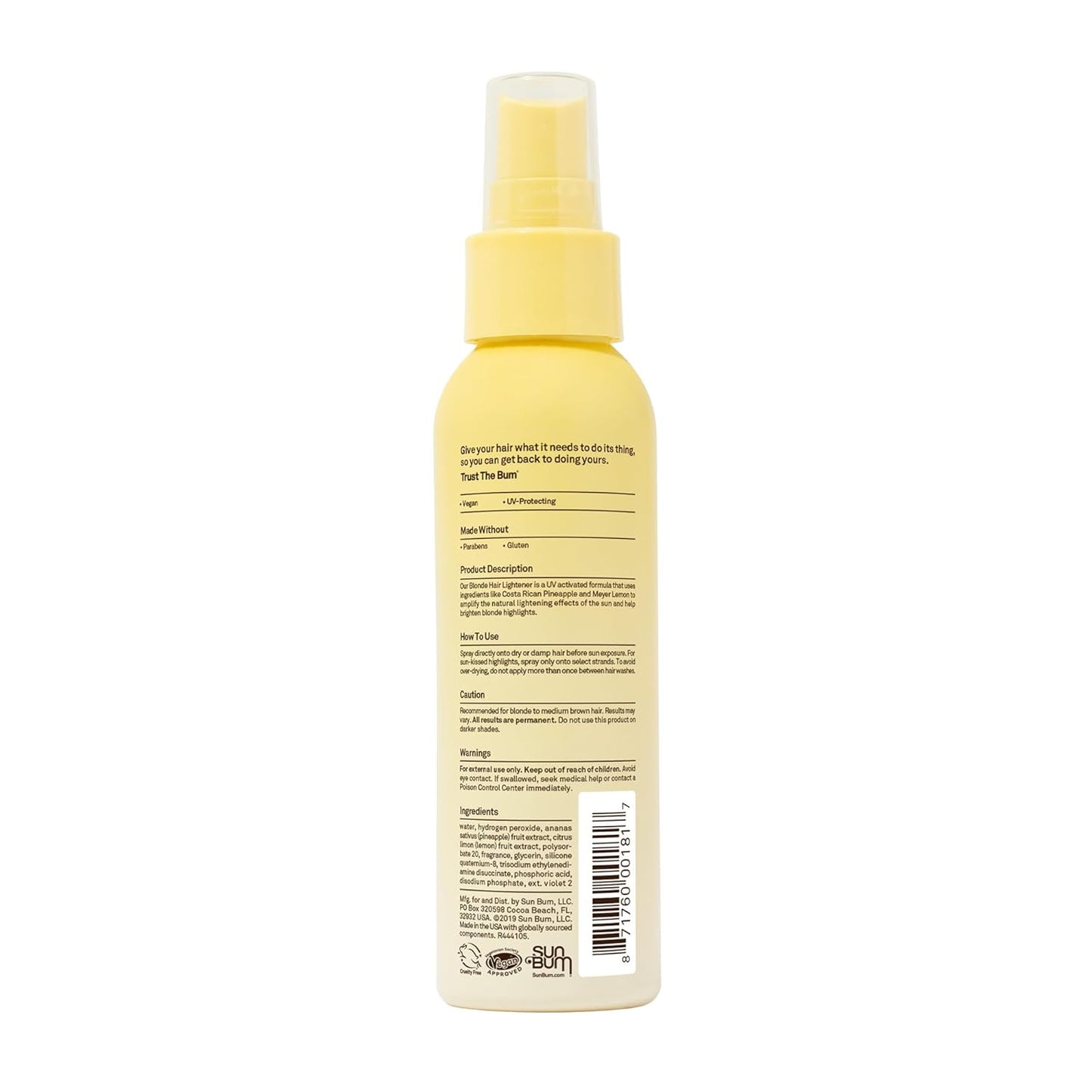 Sun Bum Hair Lightener Spray - UV Protecting Formula for Blonde to Medium Brown Hair - 4 oz