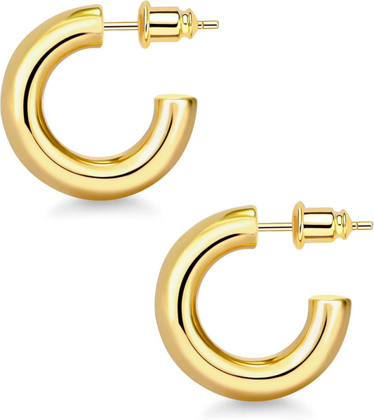 Wowshow Gold Hoop Earrings - 14K Gold Plated Chunky Design | Lightweight Jewelry Gifts in Multiple Sizes (14/20/30/35/45MM)