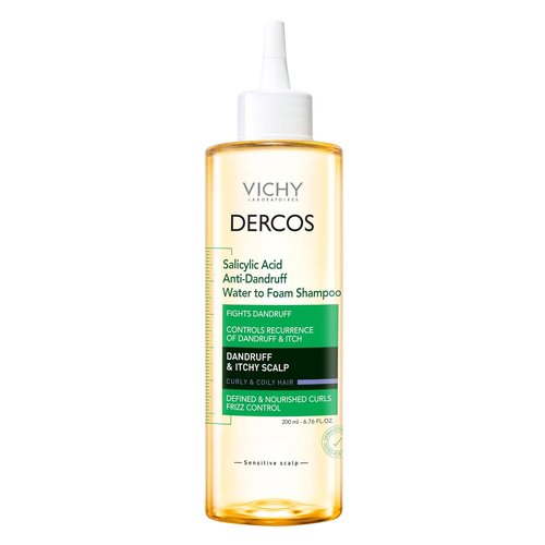 Dercos Salicylic Acid Anti-Dandruff Shampoo - 200 ml | Water to Foam Treatment for Itchy Scalp & Curly Hair