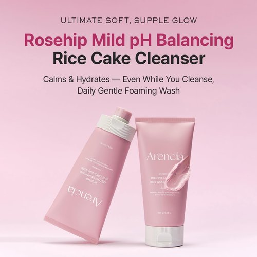 ARENCIA Rosehip Rice Cake Cleanser - pH Balancing Face Wash with Ceramide for Sensitive Skin, 5.29 oz