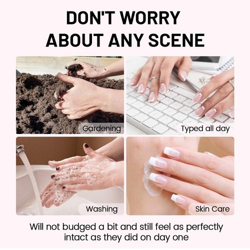 XZMeiLun Short Almond Press on Nails with French Tip & 3D Gold Line Star Design, Glossy Full Cover Acrylic False Nails with Glue, Reusable Stick - Glue on Fake Nails for Women- Fall Nail Art Gift