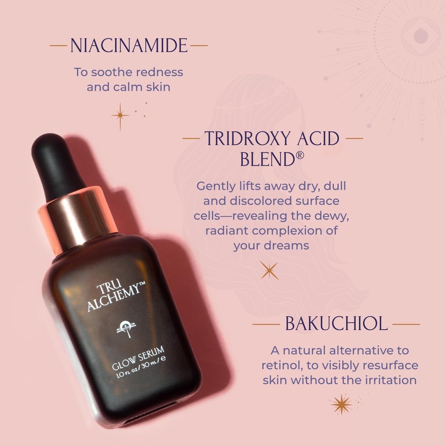 Tru Alchemy Vitamin C Glow Serum - Hydrating Anti-Aging Face Serum with Bakuchiol & Acids, 1 fl oz