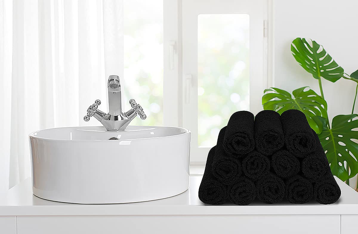 Softolle 100% Cotton Ring Spun Wash Cloths – Bulk Pack of Washcloths – 12x12 Inches – Wash Cloth for Face, Highly Absorbent, Soft and Face Towels (Black, 24 Pack)