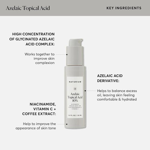 Naturium Azelaic Acid 10% | Brightening Face Treatment with Niacinamide & Vitamin C - 1 oz