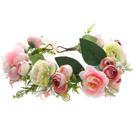 YnimioAOX Handmade Adjustable Flower Wreath Headband Halo Floral Crown Garland Headpiece,E0015-pink white