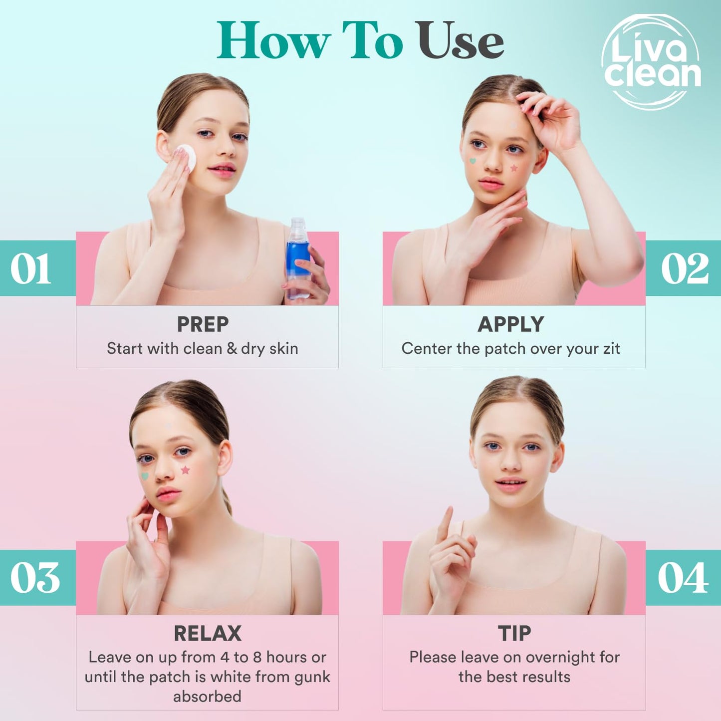 LivaClean 240 CT Heart & Star Pimple Patch w/Salicylic Acid & Tea Tree Oil, Pimples Patches, Pimple Patches Heart, Hydrocolloid Cute, Zit Patch, Cute Acne