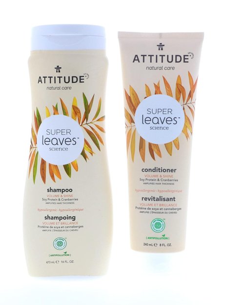 ATTITUDE Super Leaves Volume Shine Shampoo & Conditioner Bundle - Soy Protein, Cranberries & Vitamin B5 | 16 Fl Oz & 8 Fl Oz