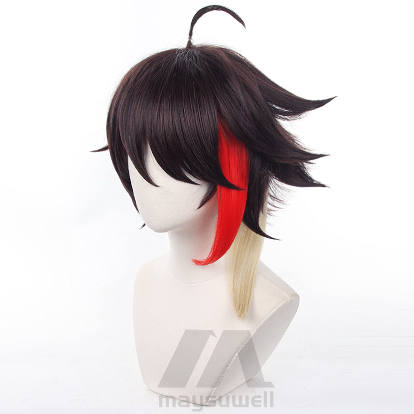 Vtuber Saegusa Akina Cosplay Wig with Brown and Red Short Curly Hair Synthetic Fabric for Men with Free Wig Cap for Comic Con, Anime Cosplay Show, Halloween