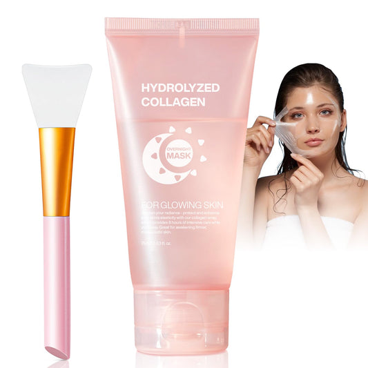 Skiennix Collagen Night Wrapping Mask - Hydrating Peel-Off Facial Treatment for Glowing Skin | 2.53 fl. oz, Pink (Brush Included)