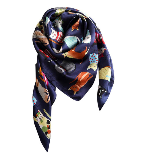 The Crafty Owl Beautiful, Elegant and Soft Animal Print/Cats Georgette Scarves/Scarfs/Shawls(Navy/Cats)