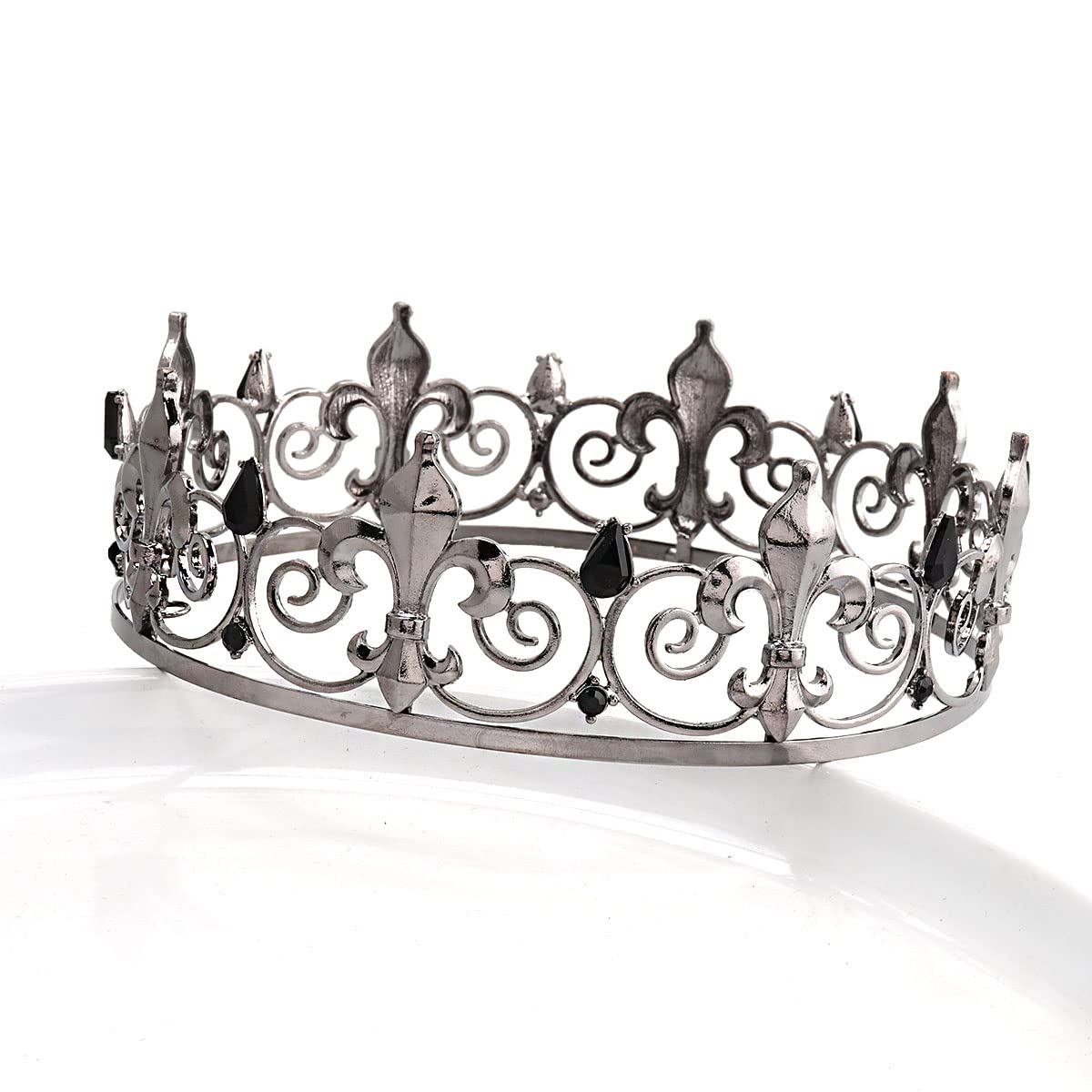 Royal Full King Crown Metal Crowns And Tiaras For Men Cosplay Wedding Prom Party Decorations Crown Headpieces Accessories (Black)