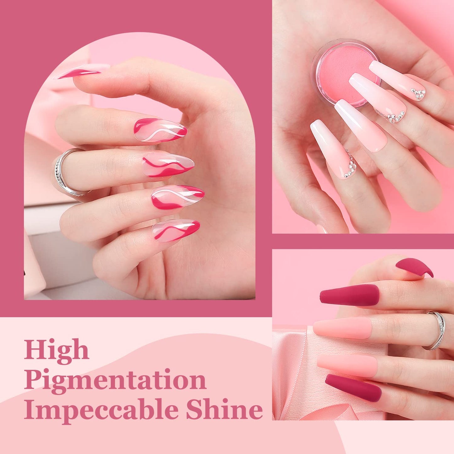 Modelones Dip Powder Nail Kit Starter, 4 Colors Clear White Nude Pink Red Dipping Powder Liquid Set with Base Top Coat Activator Nail Art Beginner DIY Salon