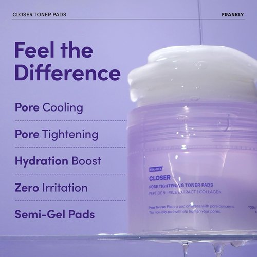 **FRANKLY Pore Closer Toner Pads - Hydrating Rice Jelly Pads with 9 Peptides & Vegan Collagen | 70 Count**
