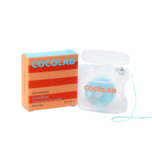 Cocofloss Expanding Woven Dental Floss by Cocolab, Waxed Tooth Floss for Daily Oral Care, Coconut Oil Infused, Vegan, for Adults and Kids, Strawberry Scent