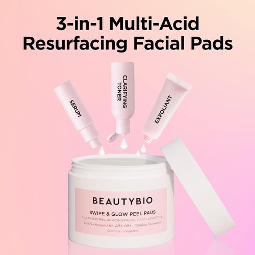 BeautyBio Swipe & Glow Peel Pads - Clarifying Multi-Acid Facial Pads for Resurfacing (50 Count)