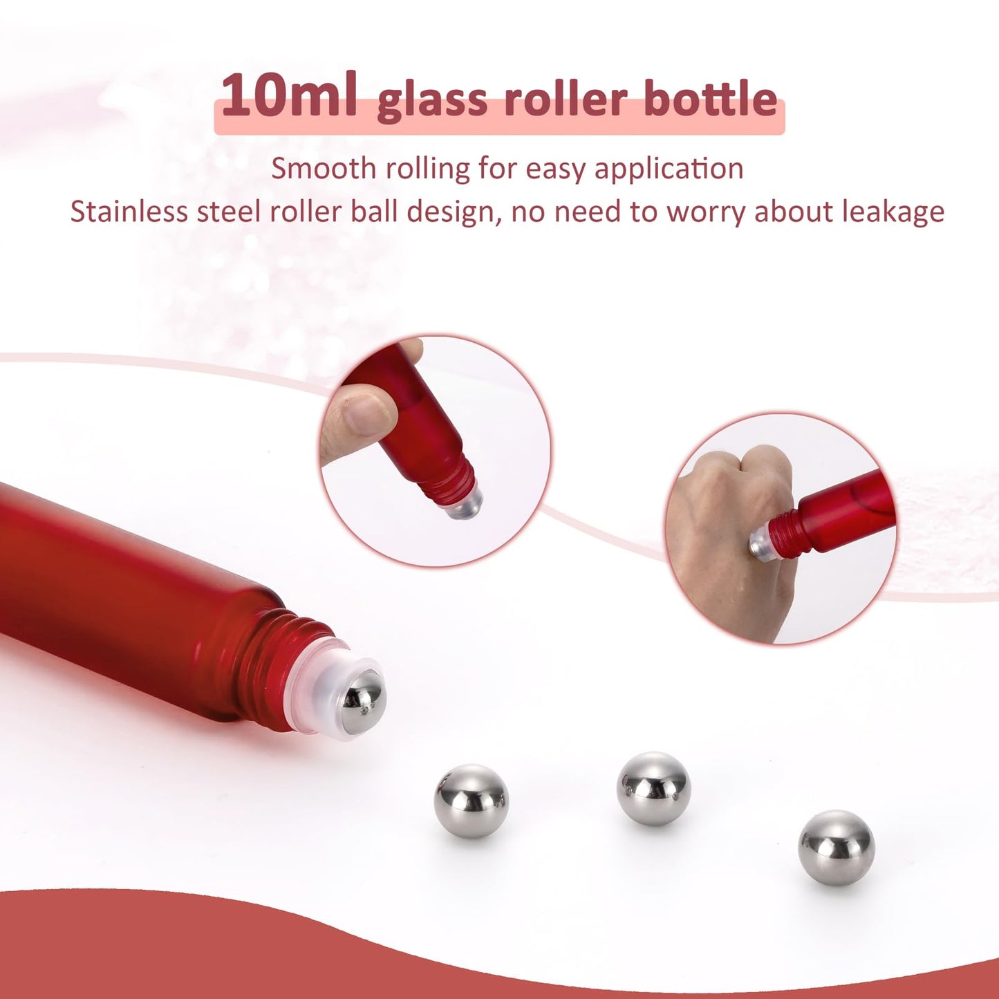 Kesell Empty Essential Oil Roller Bottles, 10 ml Glass Roll-on Bottles with Stainless Steel Roller Balls, Pack of 10