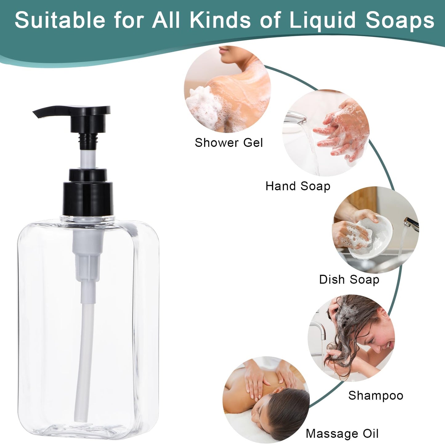 Yebeauty 2 Pack Pump Bottle Dispenser, 6.8oz 200ml Clear Refillable Shampoo and Conditioner Bottles Dispenser, Empty Plastic Shower Hand Soap Dispenser Lotion Container for Bathroom Kitchen