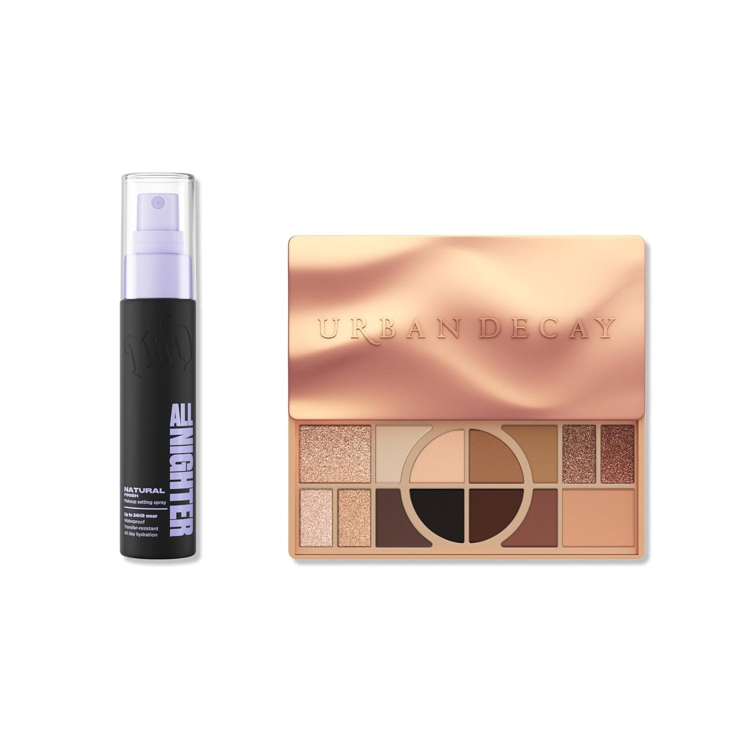 Urban Decay Naked Palette & All Nighter Setting Spray Bundle - Multi-Use Neutrals - Travel Size (1 Fl Oz)