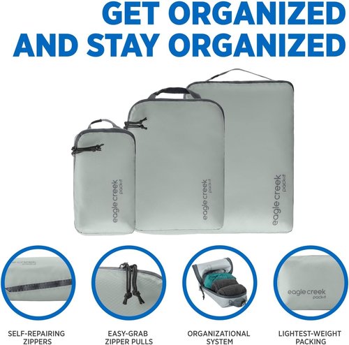 Eagle Creek Pack-It Isolate Cube Set - Stackable Packing Cubes with Top Handle - Storm Grey - XS/S/M