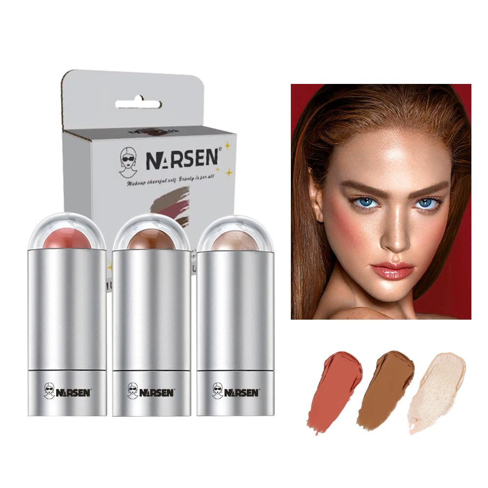 Skiennix 3-Pack Face Stick Set | Contour, Highlighter & Blush - Creamy Texture for Natural Finish