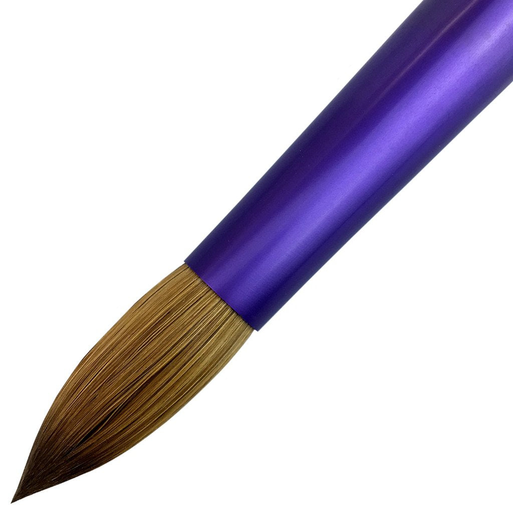 PANA Pure Kolinsky Hair Acrylic Nail Brush - Round Shape Purple Ferrule with Beige Wood Handle (Size 14) - Nail Brush for Acrylic Nail Application, Nail Extension, Manicure Pedicure Salon Beginner and