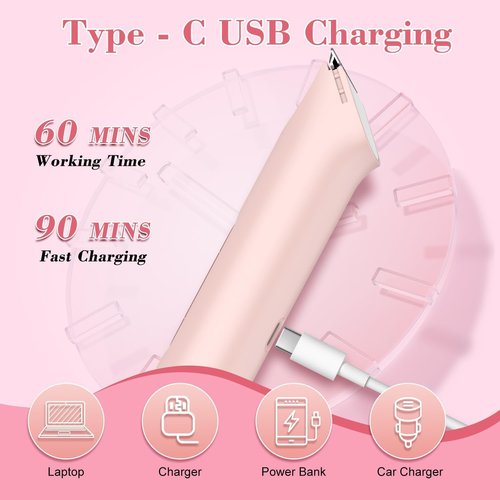 Hatteker Women's Electric Razor - 4-in-1 Dual-Head Trimmer | IPX7 Waterproof, Rechargeable, Pink