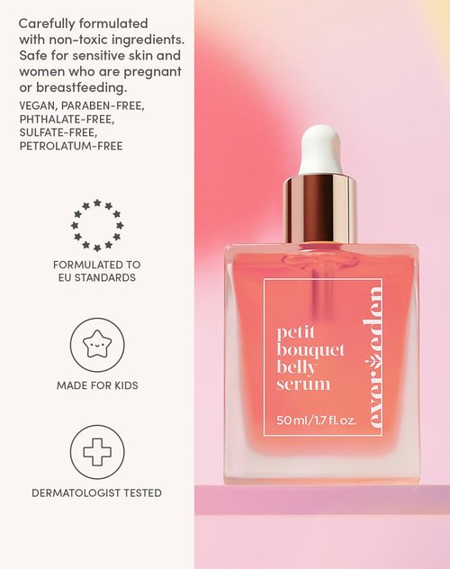 Evereden Petit Bouquet Belly Serum - 1.7 Fl Oz | Clean & Vegan Pregnancy Oil for Stretch Marks | Non-Toxic Maternity Skincare