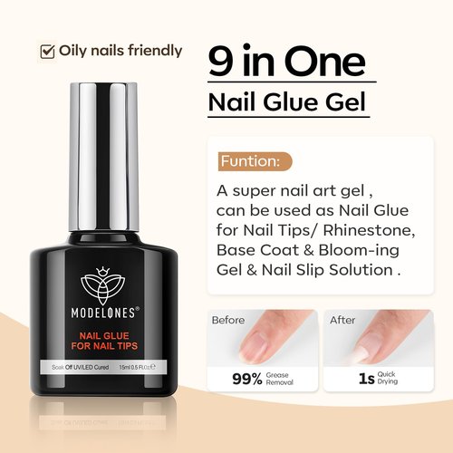 modelones Gel Nail Polish Kit - Long Lasting Glossy Top Coat & Base Coat with Nail Glue - Non-Toxic, Vegan, Formalde Free - 0.5 Fl Oz (Pack of 1) - 15 ml
