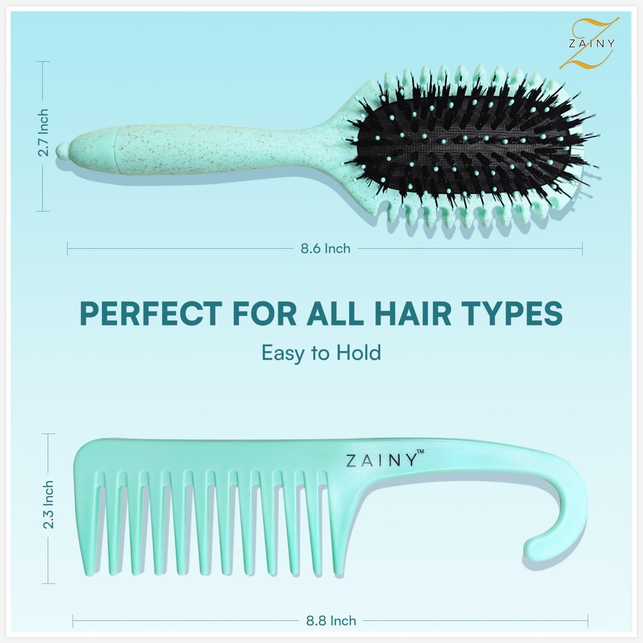 ZAINY Curl Defining Brush Set - 2PC Wide Tooth Comb & Detangler for Curly Hair | Ideal for Women, Kids & Men