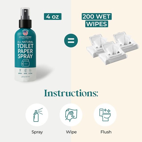 Aromasong 100% Natural Toilet Paper Spray - Flushable Wet Wipe Alternative | Septic Safe, 4 fl oz
