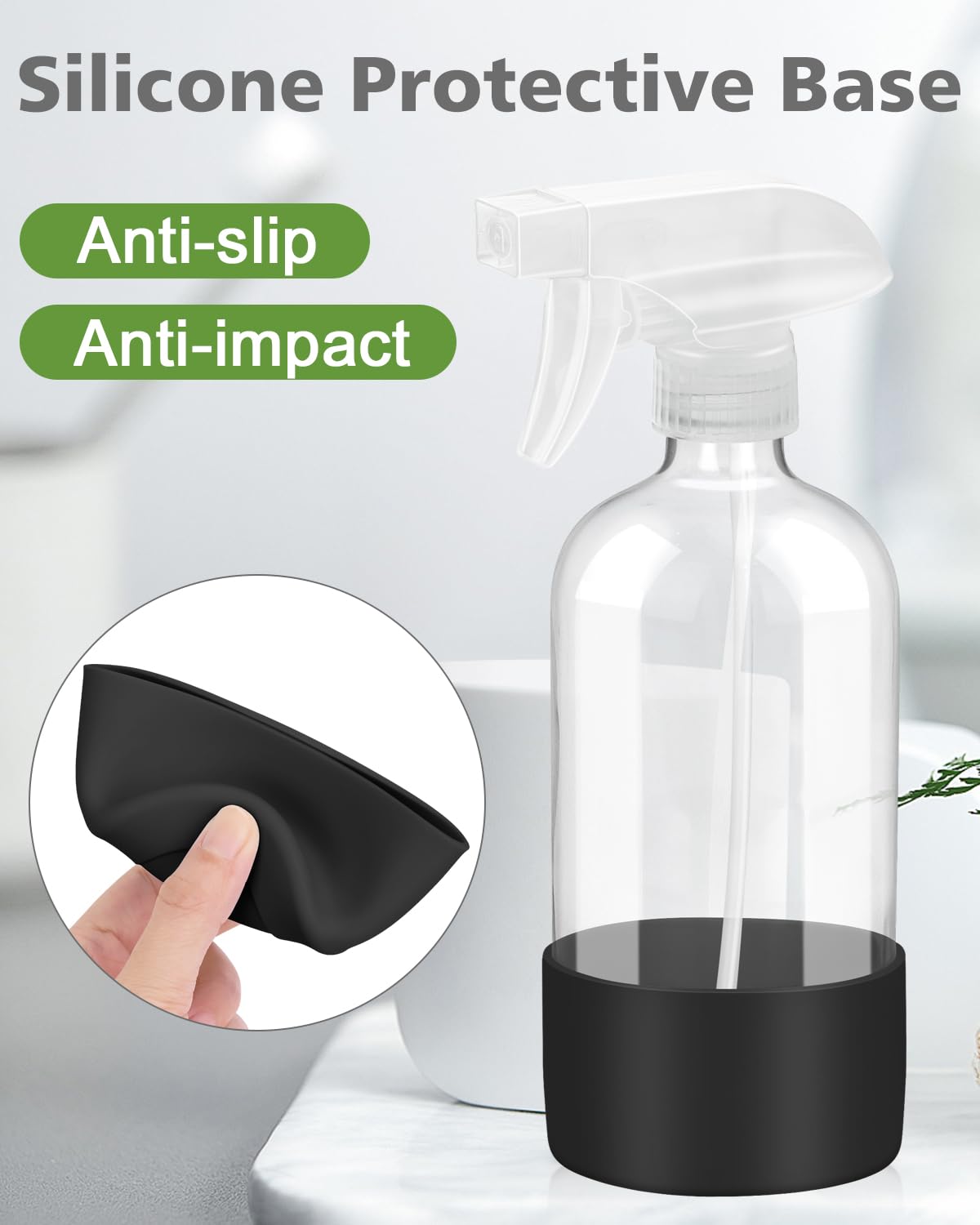 Rionisor Glass Spray Bottles with Silicone Sleeve Protection, Empty 16OZ Reusable Spray Bottles, Refillable Containers with Spray Nozzles for Cleaning Solutions, Plants and Essential Oils 1 Pack Black