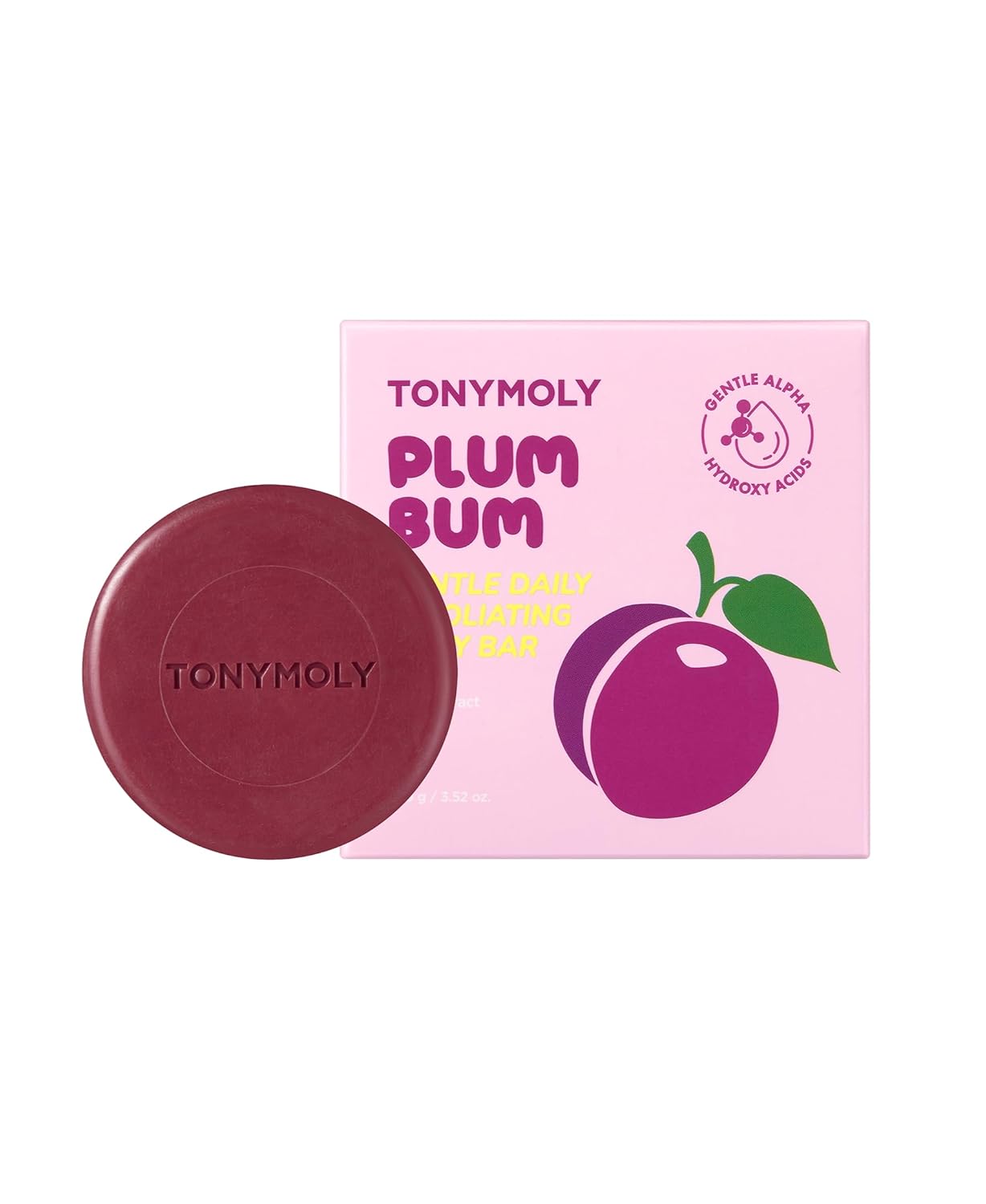 TONYMOLY Plum Bum AHA Exfoliating Body Bar Gentle Daily Buffing & Smoothing Soap with Alpha Hydroxy Acids (AHA), Plum & Cica Extract for Soft, Healthy-Looking Skin