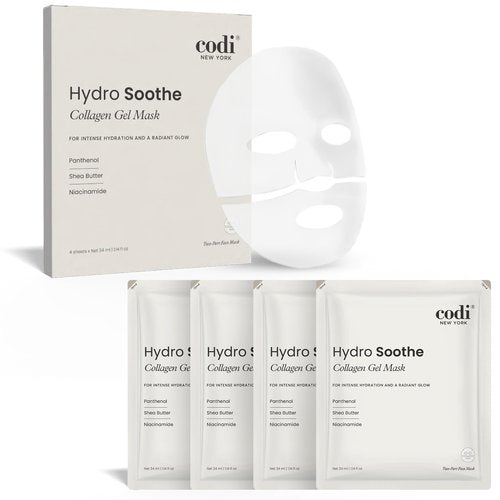 Codi New York Collagen Gel Mask, Hydrogel for Reducing Redness, Sunburn & After Sun Care, Hydration, Soothing, Moisturizing, Made in Korea, 4 Sheets (Hydro Soothe)