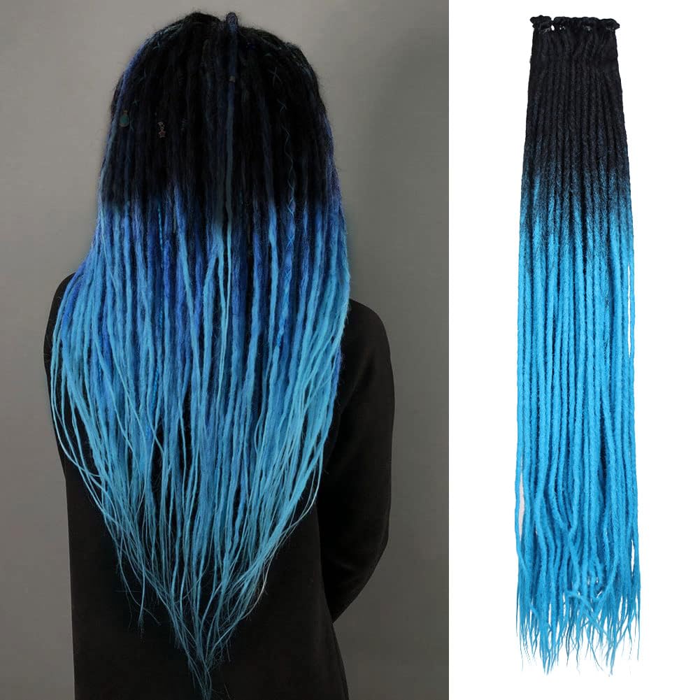 Kraler 36Inch 40 Strands Ombre Blue Dreadlock Extensions, Thin 0.6cm Width Synthetic Crochet Dreads Extensions 100% Handmade Single Ended Long Dreads Reggae Style Dreadlock for Worman