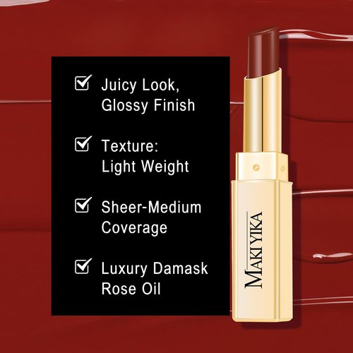 MAKI YIKA Dark Red Lipstick - Hydrating Balm for Dry Cracked Lips | Weightless Glossy Finish