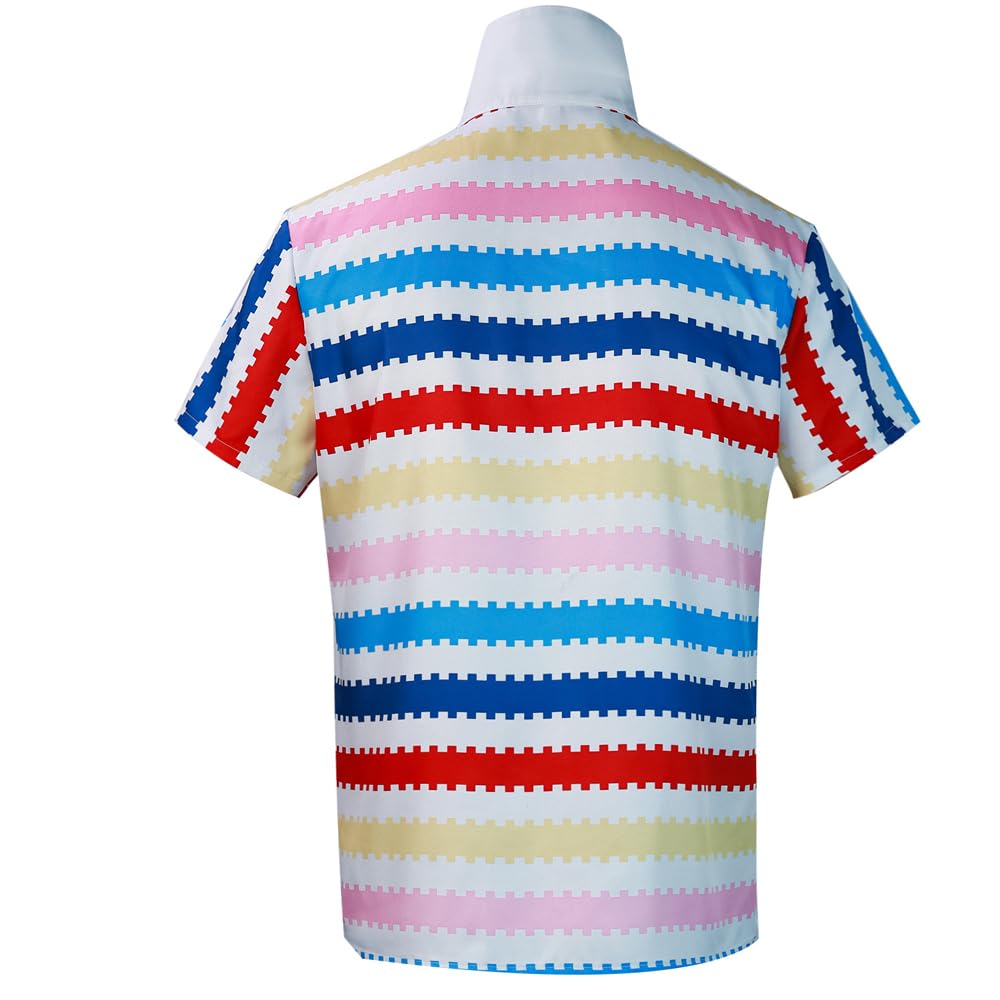 Men‘s 80s Rainbow Striped T-Shirt for Allan Adult,Short Sleeve Retro Casual Beach Outfit Top Shirt Hawaiian Halloween Cosplay(Rainbow, M)