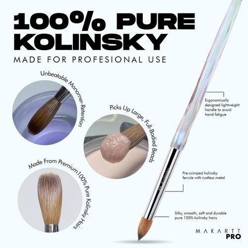 MakarttPro Kolinsky Acrylic Nail Brush #8 - 100% Pure Kolinsky Hair for Superior Liquid Retention | Ideal for Professionals & Beginners