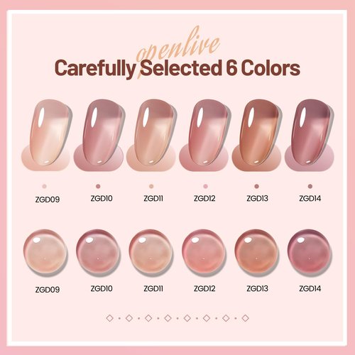 OpenLive Jelly Nail Polish Set - 6 Quick Dry Colors for DIY Nail Art | Nude Pink & Pale Purple