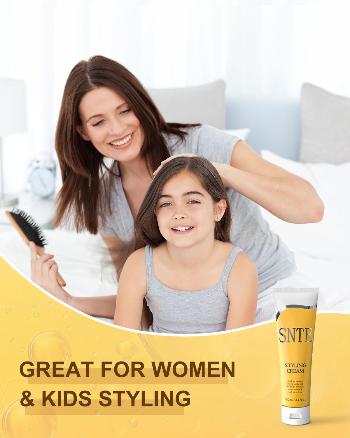 Skiennix Slick Back Hair Brush & Smoothing Cream - Non-Greasy Styling for All Hair Types