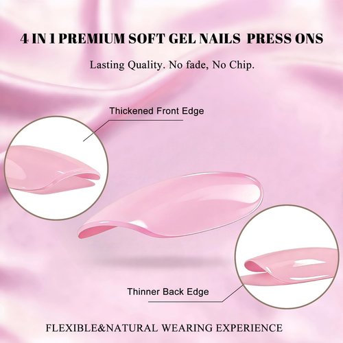 JOYVVEW Baby Pink Press On Nails Medium Square, Bright Pink Short Fake Nails with Glue, Neutral Glossy Coffin Stick Glue on Nails for Women, Reusable UV Finish Acrylic False Nail Set, 28 Pcs