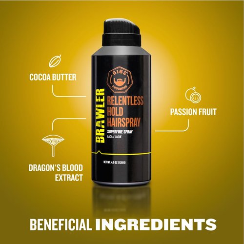 GIBS Grooming Brawler Hairspray - Strong Hold & Flexible Finish | 4.5oz Size