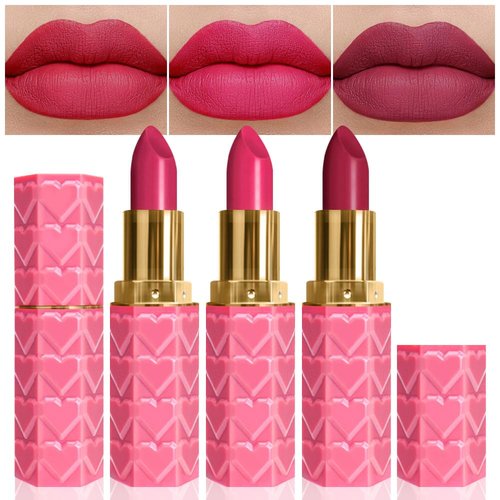 Evpct Matte Lipstick Set - 3 Pcs Silky Velvet in Plum Purple, Rose Red & Mauve | Long-Lasting & Smudge-Proof